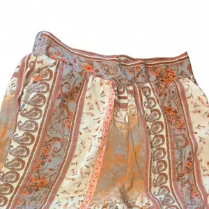 Boho Wide-Leg Printed Palazzo Pants - Cream & Orange Sz M thumbnail 3