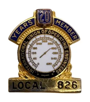 Vintage IUOE Local 826 20 Year Member Pin‎ Bastian Bros Gold Tone Enamel Union thumbnail 1