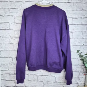 Vtg 90s Grandmacore Purple Floral Embroidered Double Collar Sweatshirt pullover thumbnail 3