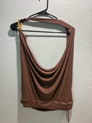 Romwe brown cowl halter top thumbnail 3