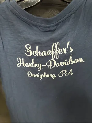 Schaeffer’s Harley-Davidson Navy Graphic Tee - White & Red Logo size xs thumbnail 4