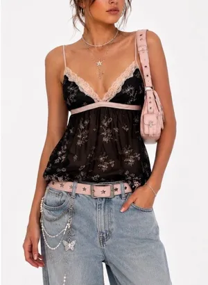 Y2K Sheer Fairy Goth Babydoll Slip Top Peacock Floral Lace Coquette Mesh 90s EUC thumbnail 1
