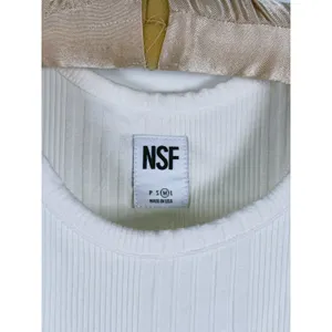 NSF Womens Ribbed Ruched Tank Top High Neck Cotton Modal M White 90s Minimalist thumbnail 5