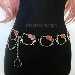 Silver Kawaii Y2K Rhinestone Hello Kitty Chain Belt, Fits 13-38 Inches, X7GA1400 thumbnail 5
