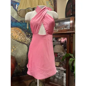 HELLO MOLLY Pink Satin Halter Mini Dress Cut Out Resort Glam Party Summer XS thumbnail 3