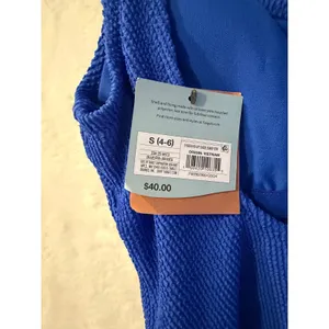 Shade & Shore Blue‎ Textured Crinkle One Piece Swimsuit Small 4-6 NWT thumbnail 3