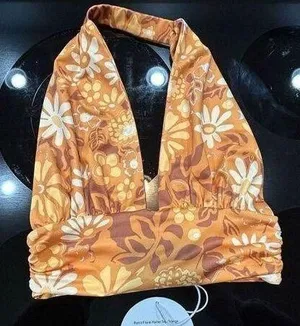 Princess Polly Retro floral orange halter top new size 4 thumbnail 1