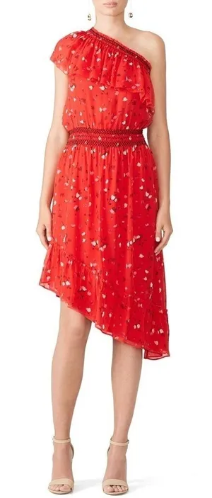Joie Hafsa Silk Dress Size Matador Red Womens One Shoulder Asymmetrical Size XS thumbnail 1