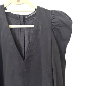 ZARA Denim Puff Shoulder‎ Mini Dress Sz XS thumbnail 4