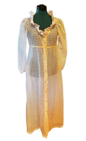 Vtg Juli Jr of Slumbertog Sheer Long Blanket Robe 1 Pocket Button Front Size 7 thumbnail 1