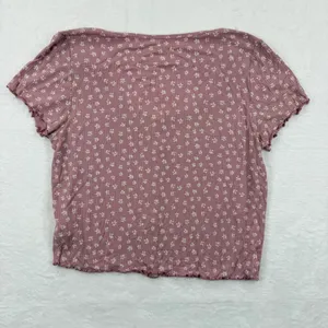 American Eagle‎ Soft Sexy Rib Floral Button Up Crop Top Women's L/G Pink thumbnail 8