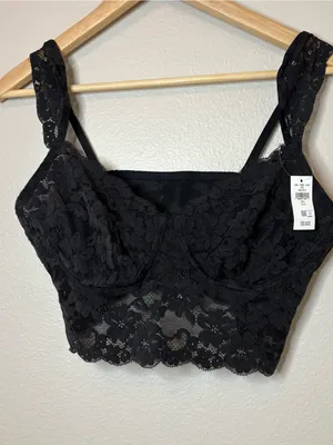 Aerie nwt black lace bralette top light coverage large summer lingerie casual thumbnail 3