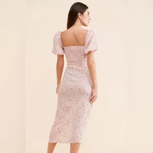 Astr The Label Puff Sleeve Front Slit Midi Dress In Pink‎ Multi Ditsy Size Large thumbnail 2