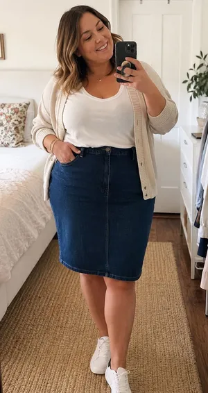 Hybrid & Company Plus Size 22 Stretch Denim Pencil Mini Skirt Dark Wash thumbnail 1