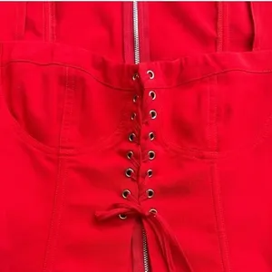 I. Am. Gia Womens Size M Evita Corset Crop Top Bright Red‎ Square Neck Going Out thumbnail 6