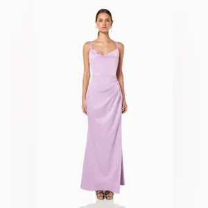 Elliatt Wedding Guest Satin Maxi Dress Lilac High Slit Emerson S NWT thumbnail 3