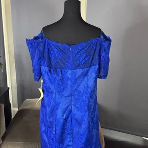 Women’s Full Length Blue Mermaid Fit Off the Shoulder Formal Dress Train Size 18 thumbnail 6