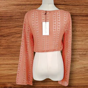 VICI x Summer of Diane Crochet Long Sleeve Top Small Orange Summer Vacation NWT thumbnail 3
