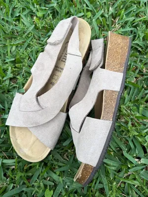 Autenti Taupe Suede Cork Footbed Sandals Double Strap Slide US 9.5 thumbnail 1