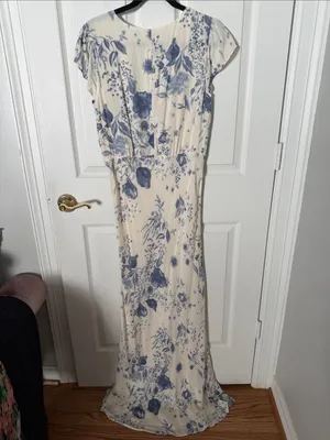 Reformation Cream Maxi Dress with Blue Floral Print Nayeli size 8 thumbnail 4