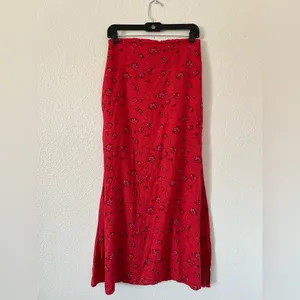 Free People Bijou Skirt Set Cherry Red Floral 2 Pc Smocked Back Ruffle sz 4 thumbnail 11