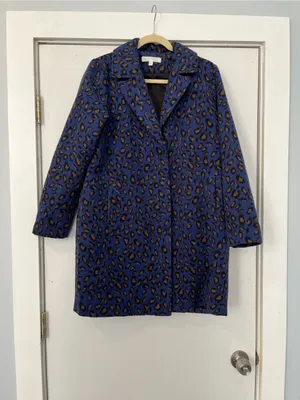 Adyson Parker Blue Leopard Print Pea Coat cheetah size large jacket thumbnail 3