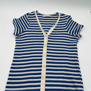 MNG Mango Blue/ Cream Stripe Jersey Sweater Midi Dress Sz US 10 Short Sleeve thumbnail 4