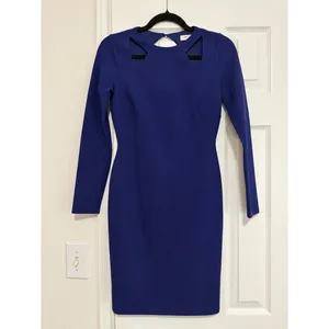 Halston Heritage Blue Ponte Cutout Sheath Dress Long Sleeve Bodycon XS thumbnail 2