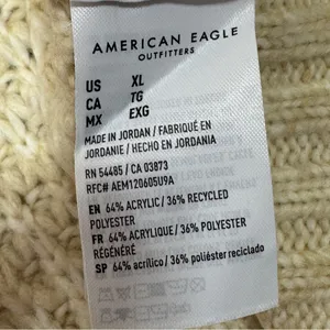 American Eagle Deep V‎ Neck Waffle Knit Oversized Chunky Sweater Tan XL thumbnail 10