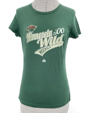 Minnesota Wild Green Hockey Tee Short Sleeve Majestic Top Fan Gear NHL Sports S thumbnail 1