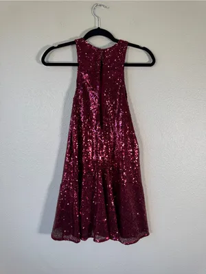 Free People Red Sequined Mini Dress Womens XS Babydoll Party Holidays Glam thumbnail 6