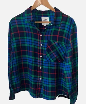 Aerie Oversized Plaid Blue Button Down Shirt Size Small thumbnail 1