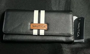 Nautica Money Manager RFID Blocking Black & White Stripe Accent Wallet NWT thumbnail 1