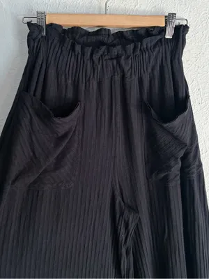 FP Movement Blissed Out Wide Leg Pants Black Ribbed High Rise Small thumbnail 4