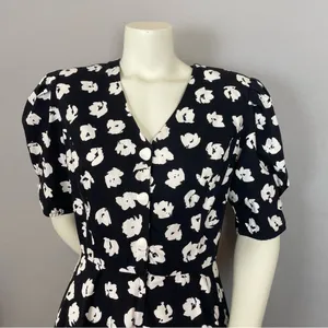 Vintage‎ Dress Floral Party Puffed Sleeves 1980s Flared Skirt Princess Seams thumbnail 4