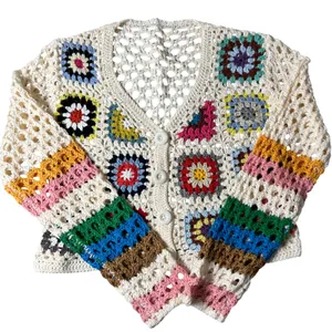 Shein Crochet Cardigan Womens Multicolor S SunnyBelle Button Long‎ Sleeve V Neck thumbnail 4