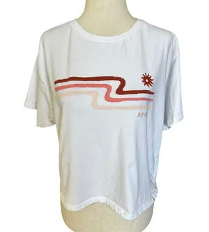 Rip Curl White Printed Crop T-shirt Women Size Medium | 6-36 thumbnail 1