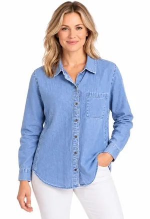 Style & Co XL Light Wash Blue Denim Button Down Long Sleeve Jean Shirt Cotton thumbnail 1