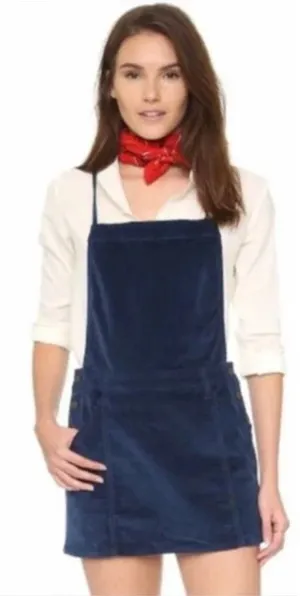 Free People Corduroy Overall Mini Dress Navy‎ Blue Size 4 thumbnail 1