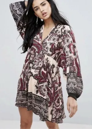 Free People Say You Love Me Long Sleeve Minidress In Ivory Combo S thumbnail 1