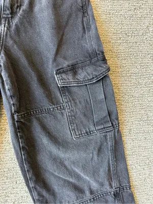 H&M Black Washed Cargo Wide Leg‎ Jeans Size 2 Bikercore thumbnail 3