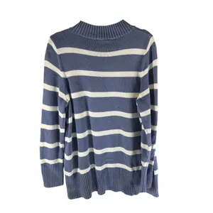 GAP Womens Sweater Tunic Mock Neck Striped Blue White XL thumbnail 2