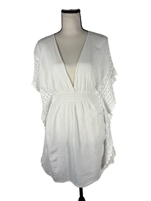 Sea Spice Resort White Crochet Sleeve Cover Up Tunic Dress Large thumbnail 2