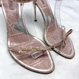 Cesare Paciotti Vintage Y2K Dagger Bow Croc Open Toe Stiletto Sandal Heels 40 thumbnail 6