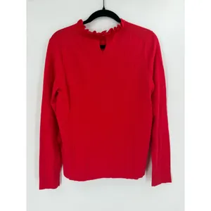 J.Crew Ruffle Neck Sweater Womens M Red Long Sleeve AS298 Preppy Cozy holiday thumbnail 5