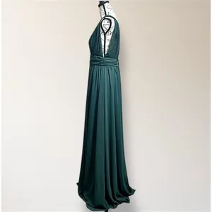 Lulus Heavenly‎ Hues Green Maxi Dress Pleated Deep V Slit Autumn Wedding Guest thumbnail 4