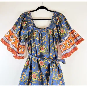 JOIE Dress Blue Chloris Mini Floral Off Shoulder Fit Flare Prairie Boho Medium thumbnail 8