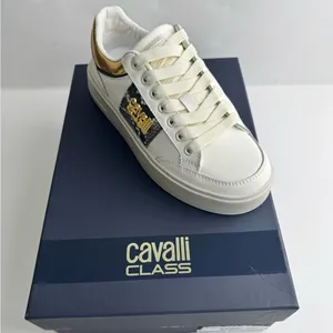 Roberto Cavalli leather White and Gold Women's Sneakers thumbnail 6