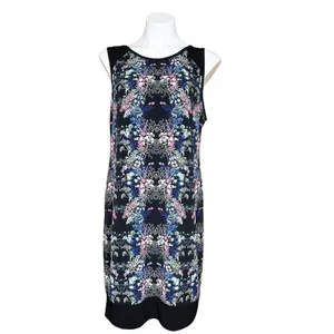 Nicole by Nicole Miller Shift Dress Black Floral Mirror Print Sleeveless Size L thumbnail 2