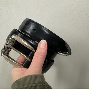 Brighton Vintage Black Leather & Silver Tone Belt Womens S Boho Chunky Western thumbnail 9